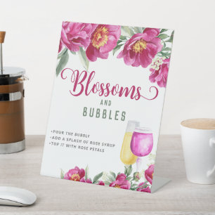Signe De Table Bar Élégant Fleurs et Bulles pour Baby Shower Rose