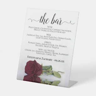 Signe De Table Bar Elégant Rose de Bourgogne Boissons Menu Mariag