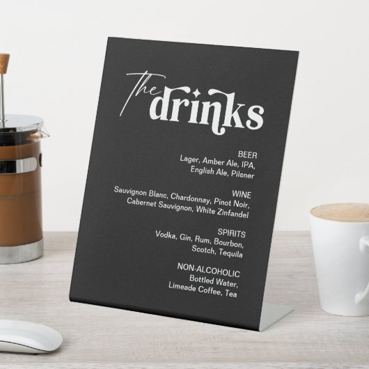 Signe De Table Bar Mariage à la carte moderne Black Drink (In SItu)