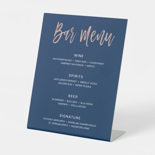 Signe De Table Bar Mariage Rustique moderne Menu Signer Boissons (Recto)
