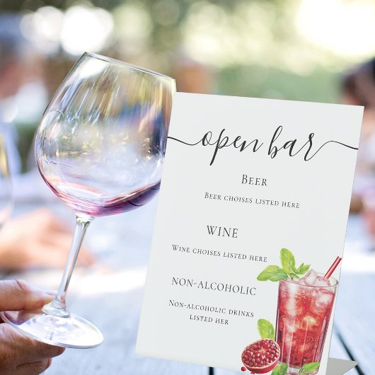 Signe De Table Bar menu boisson rouge