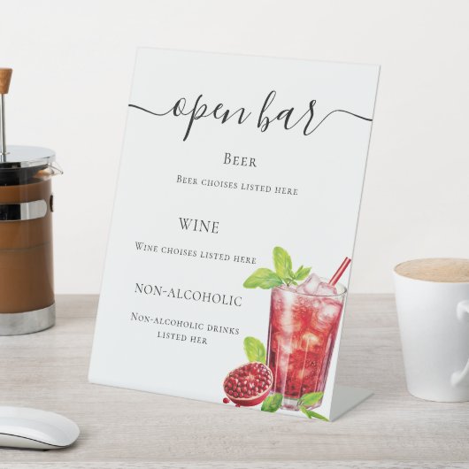 Signe De Table Bar menu boisson rouge (In SItu)