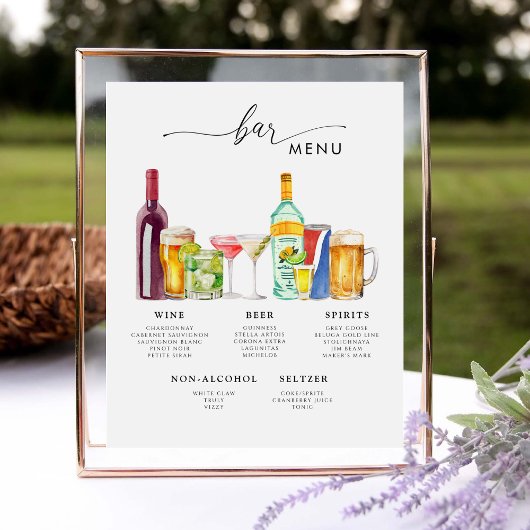 Signe De Table Bar Menu Mariage moderne Signature Boissons