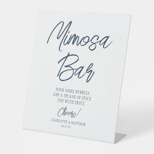 Signe De Table Bar Mimosa Cheval Script Moderne Marine Bleu (Recto)