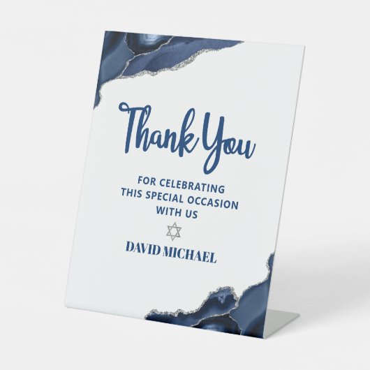 Signe De Table Bar Mitzvah Marine Blue Agate Script moderne minim (Recto)
