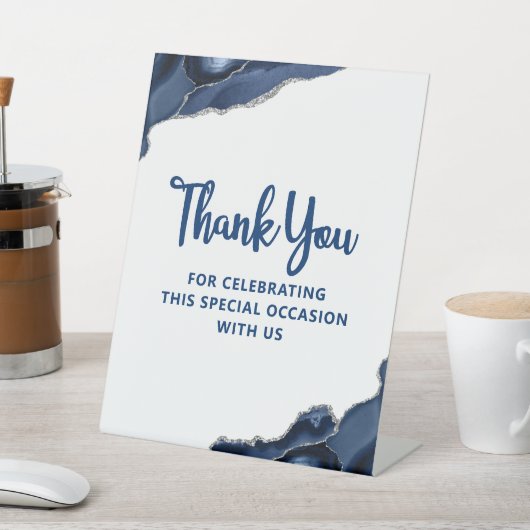 Signe De Table Bar Mitzvah Marine Blue Agate Script Simple Modern (In SItu)