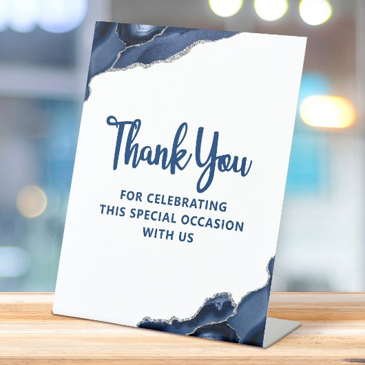 Signe De Table Bar Mitzvah Marine Blue Agate Script Simple Modern