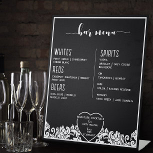 Signe De Table Bar moderne noir & blanc élégant Menu Pour Mariage