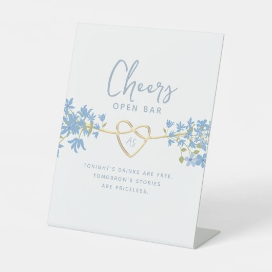 Signe De Table Bar ouvert de mariage bleu poussiéreux (Recto)