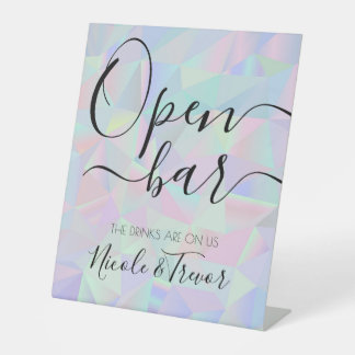 Signe De Table Bar ouvert de mariage géométrique iridescent perso