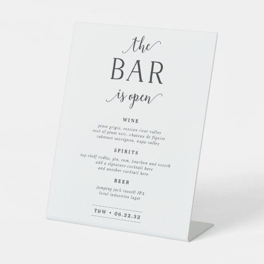 Signe De Table Bar Ouvert | Menu Barre Mariage (Recto)