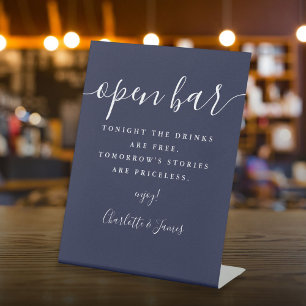 Signe De Table Bar ouvert signature écriture Navy Blue