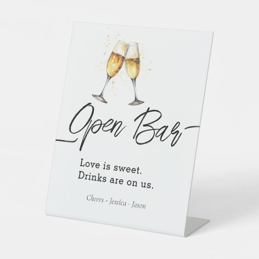 Signe De Table Bar ouvert simple événement aquarelle de mariage (Recto)