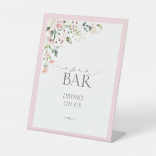 Signe De Table Bar ouvert sous la douche florale à l'aquarelle ro