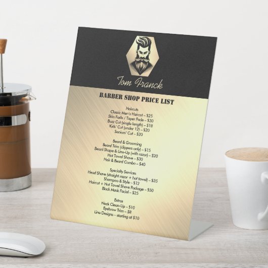 Signe De Table Barber professionnel Boutique noir & or Prix (In SItu)