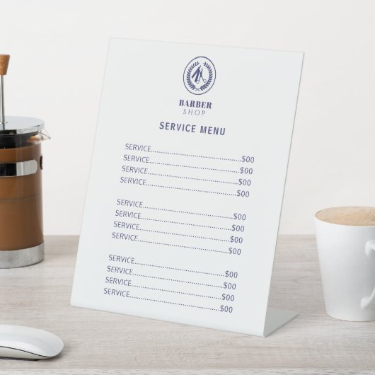 Signe De Table Barber shop élégant blanc et menu de service marin (In SItu)