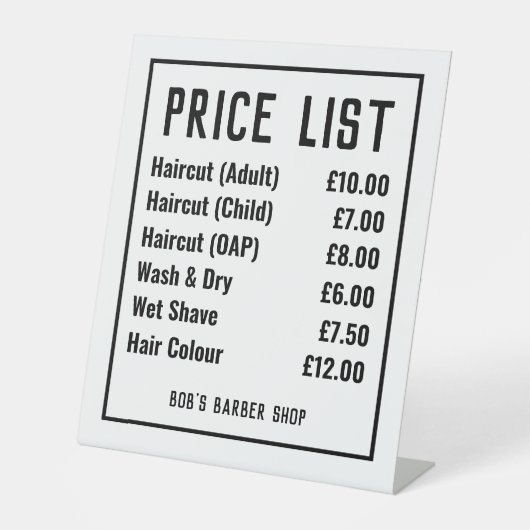 Signe De Table Barber Shop Tarifs Tarifs Mention Piédestal (Recto)
