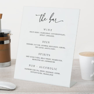Signe De Table Barre de boisson mariage Menu Réception Piédestal 