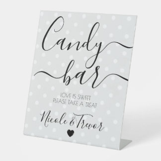 Signe De Table Barre de bonbons de mariage personnalisée grise à