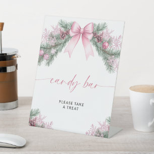 Signe De Table Barre de chocolat de Noël avec ruban rose