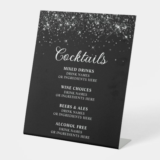 Signe De Table Barre de cocktails noirs Glittery Menu (Recto)