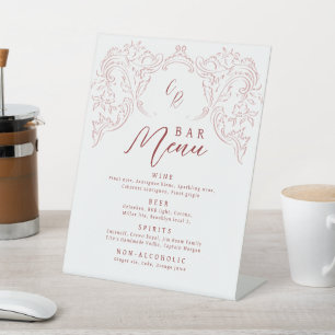 Signe De Table Barre de Mariage Monogramme Vintage rose