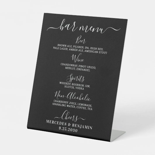 Signe De Table Barre de Mariage noir - Menu boisson personnalisée (Recto)