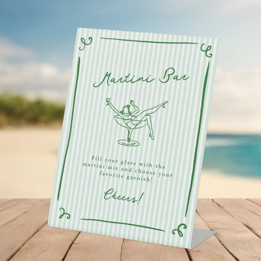 Signe De Table Barre de Martini verte Tirée À La Main De Whimsica