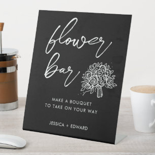 Signe De Table Barre Fleur Minimaliste Noir Blanc Moderne Élégant