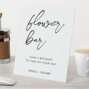 Signe De Table Barre Fleur Minimaliste Noir Blanc Moderne Élégant