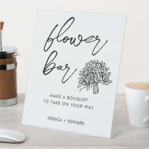 Signe De Table Barre Fleur Minimaliste Noir Blanc Moderne Élégant