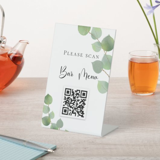 Signe De Table Barre menu QR code eucalyptus vert (In SItu)