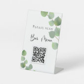 Signe De Table Barre menu QR code eucalyptus vert (Recto)