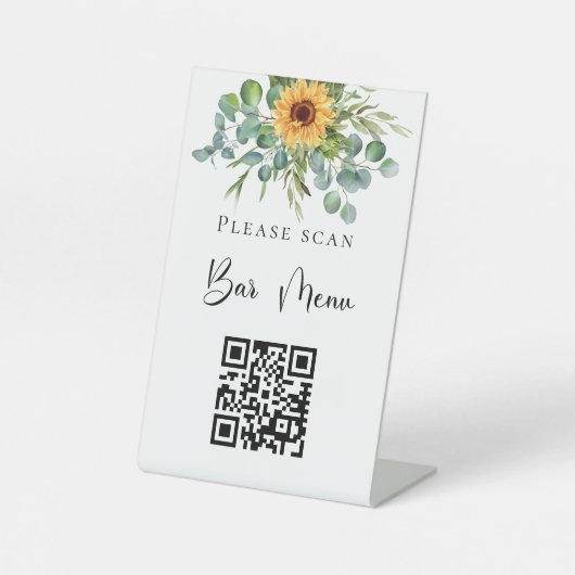 Signe De Table Barre menu QR code tournesols eucalyptus verdure (Recto)
