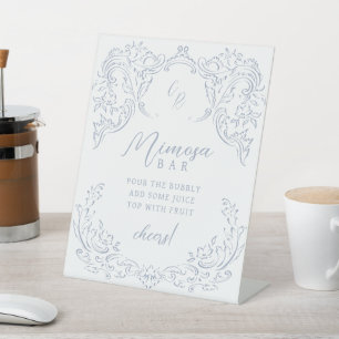 Signe De Table Barre Mimosa, Monogramme Vintage bleu foncé