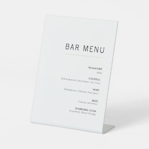 Signe De Table Barre minimaliste moderne blanc & or Mariage Menu