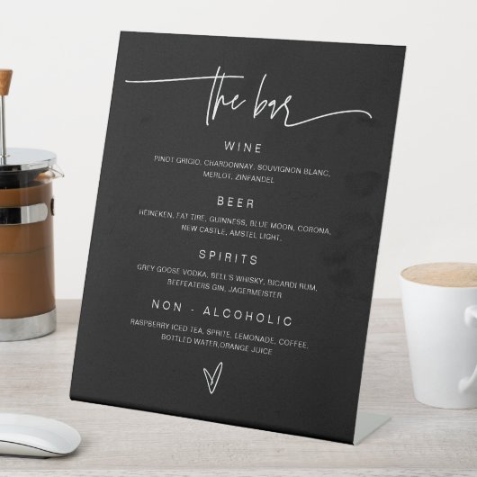 Signe De Table Barre Noire Menu Mariage Boire Signal Réception Dé (In SItu)