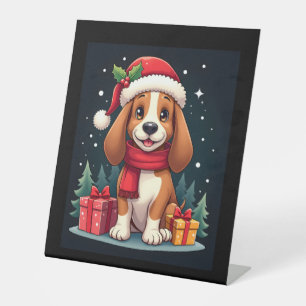 Signe De Table Basset Hound Chien vêtements de Noël Santa Hat Chi