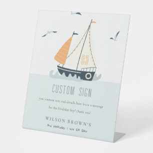 Signe De Table Bateau à voile nautique Pastel Enfant Anniversaire