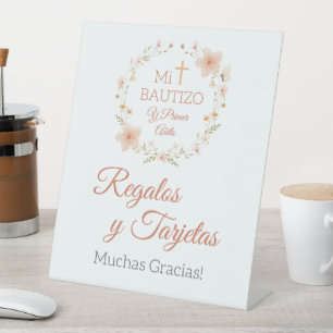 Signe De Table Bautizo y Primer Añito Aquarelle Fleurs roses