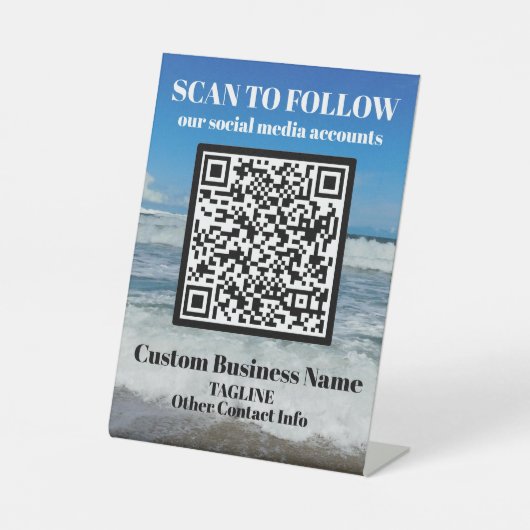 Signe De Table Beach Waves Custom Social Media QR Code Modèle (Recto)