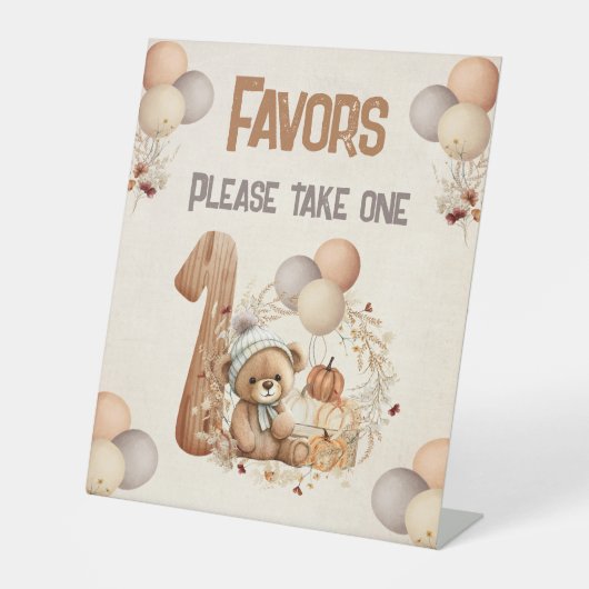 Signe De Table Beary 1er anniversaire automne Citrouilles Teddy B (Recto)