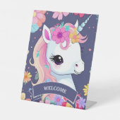 Signe De Table Bébé blanc adorable licorne avec fleurs (Recto)