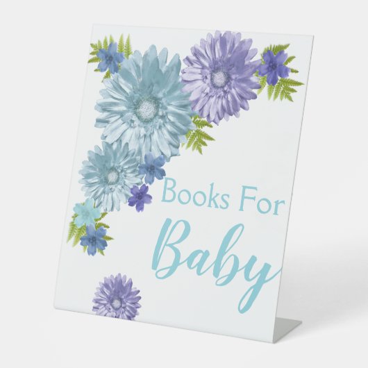 Signe De Table Bébé Bleu En Fleur Brunch Douche Livres (Recto)