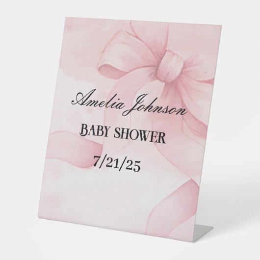 Signe De Table Bébé Pink Bow Douche Piédestal (Recto)