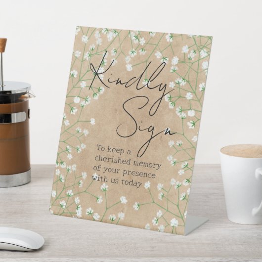 Signe De Table Bébé's Breath Floral Rustic Kindly Signer livre d' (In SItu)