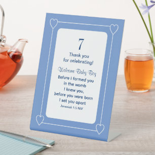 Signe De Table Belle Bible Baby shower Verse Christian Blue Party