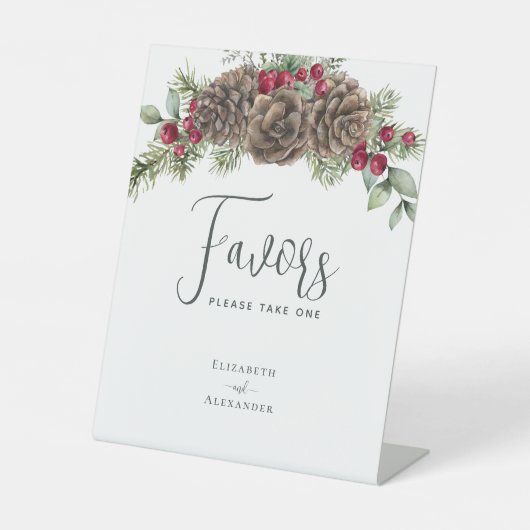 Signe De Table Berries d'hiver Pine Cône Mariage rustique Faveurs (Recto)