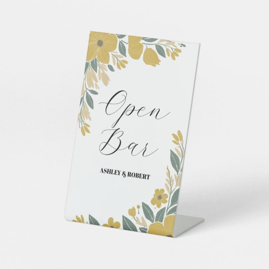 Signe De Table Beurre Réception Mariage Jaune Open Bar (Recto)