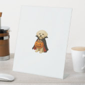 Signe De Table Bichon Frisé Halloween Vampire Pup avec Citrouille (In SItu)